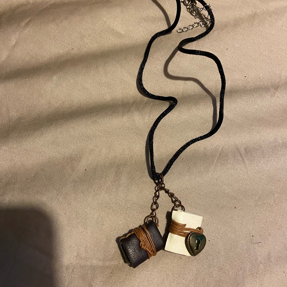 Steampunk leather bound books necklace